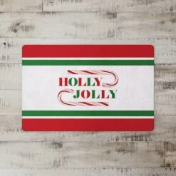 Holly Jolly Candycane Green Red 27x18 Floor Mat -Northlight Sale Store D518196S 2