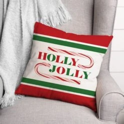 Holly Jolly Candy Cane 18x18 Throw Pillow 5 Holly Jolly Candy Cane 18x18 Throw Pillow -Northlight Sale Store D518214S 2