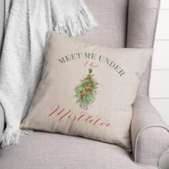 Meet Under Mistletoe 18x18 Throw Pillow