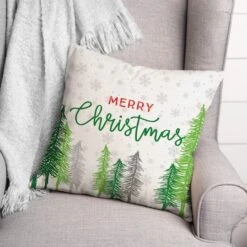 Merry Christmas Forest Square Throw Pillow