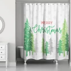 Designs Direct Merry Christmas Forest Snowflakes 71" X 74" Shower Curtain