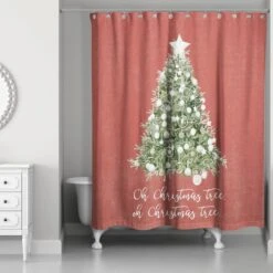 Designs Direct Oh Christmas Tree On Red 71" X 74" Shower Curtain