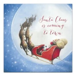 Santa Sleigh Painting Moon 16x16 Canvas Wall Art