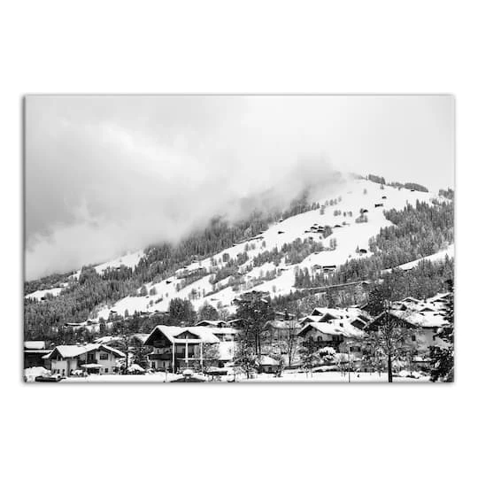 Grayscale Mountain Homes 36x24 Canvas Wall Art 2 Grayscale Mountain Homes 36x24 Canvas Wall Art - Image 2