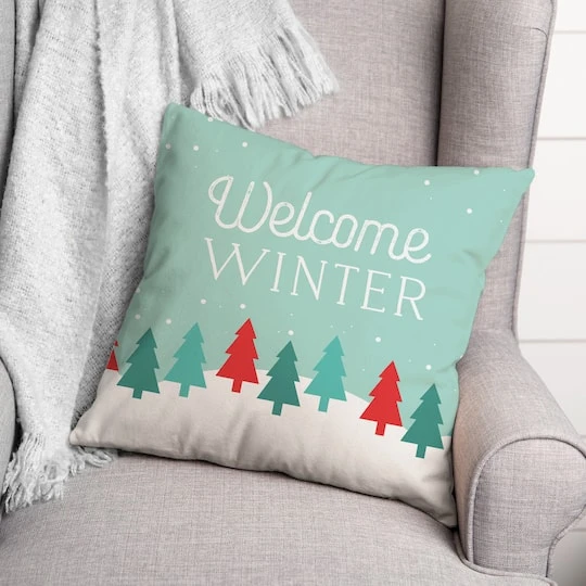 Welcome Winter Retro Forest 18x18 Throw Pillow 3 Welcome Winter Retro Forest 18x18 Throw Pillow - Image 3