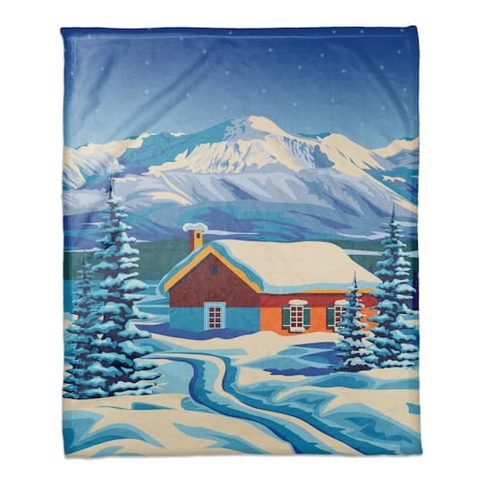 Arctic Nighttime Cabin 50x60 Coral Fleece Blanket 1 Arctic Nighttime Cabin 50x60 Coral Fleece Blanket