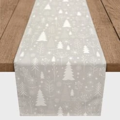 Winter Tree Soft Gray 16x90 Poly Twill Table Runner -Northlight Sale Store D518405S 2