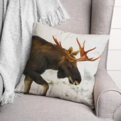 Moose In Snow 18x18 Throw Pillow -Northlight Sale Store D518407S 2
