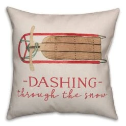 Dashing Snow Sled 18x18 Throw Pillow