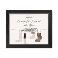14" Most Wonderful Time Stockings Black Framed Print Wall Art -Northlight Sale Store D518461S 1 1