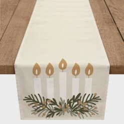 Candles With Greenery 16x90 Poly Twill Table Runner -Northlight Sale Store D518487S 2