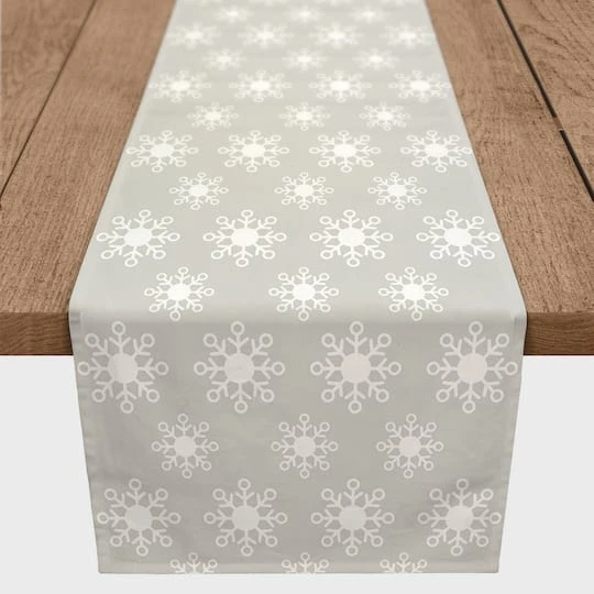 Neutral Snow Flakes 16x72 Poly Twill Table Runner 3 Neutral Snow Flakes 16x72 Poly Twill Table Runner - Image 3