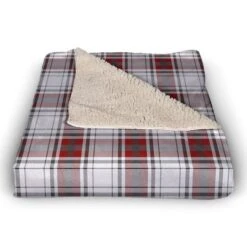 Red And Gray Plaid 50x60 Sherpa Fleece Blanket -Northlight Sale Store D518541S 2