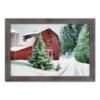 Designs Direct 30" X 20" Snowy Red Barn Western Gray Framed Print