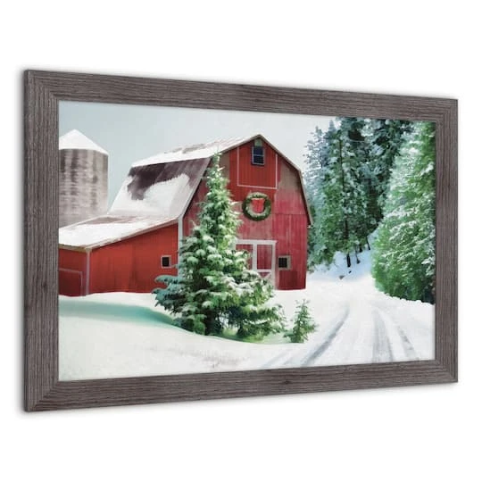 Designs Direct 30" X 20" Snowy Red Barn Western Gray Framed Print 3 Designs Direct 30" X 20" Snowy Red Barn Western Gray Framed Print - Image 3