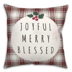 Joyful Merry Blessed 18x18 Throw Pillow