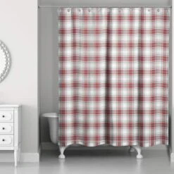 Red & Gray Plaid Shower Curtain -Northlight Sale Store D518565S 2