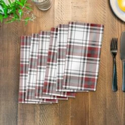 Red Gray Plaid 10x10 Cotton Twill Napkin -Northlight Sale Store D518588S 3