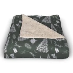 Sage Christmas Trees Sherpa Fleece Blanket 6 Sage Christmas Trees Sherpa Fleece Blanket -Northlight Sale Store D518603S 2