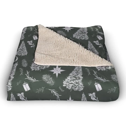 Sage Christmas Trees Sherpa Fleece Blanket 3 Sage Christmas Trees Sherpa Fleece Blanket - Image 3
