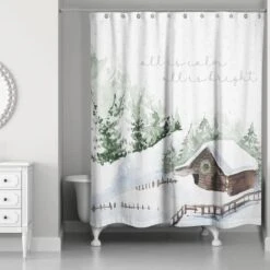 Snowy Cabin Shower Curtain -Northlight Sale Store D518612S 2
