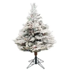 3.5ft. Pre-Lit Flocked Alberta Artificial Christmas Tree, Multicolor LED Lights