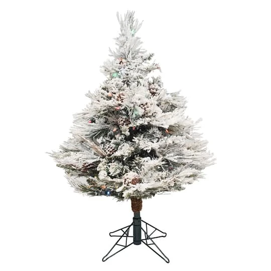 3.5ft. Pre-Lit Flocked Alberta Artificial Christmas Tree, Multicolor LED Lights 1 3.5ft. Pre-Lit Flocked Alberta Artificial Christmas Tree, Multicolor LED Lights