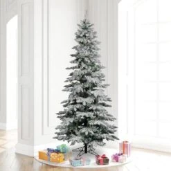 7.5ft. Pre-Lit Flocked Utica Fir Slim Artificial Christmas Tree, Multi-Colored Lights -Northlight Sale Store D522355S 2