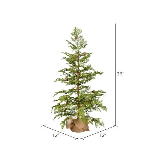 3ft. Unlit Cedar With Pinecones Artificial Christmas Tree In Burlap Base 4 3ft. Unlit Cedar With Pinecones Artificial Christmas Tree In Burlap Base - Image 4