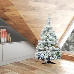 3ft. Pre-Lit Flocked Alaskan Pine Artificial Christmas Tree, Multicolor Dura-Lit® LED Lights -Northlight Sale Store D522486S 2