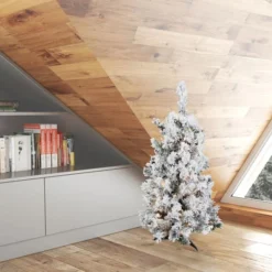 3ft. Pre-Lit Flocked Alaskan Pine Artificial Christmas Tree, Clear Dura-Lit® Lights -Northlight Sale Store D522496S 2