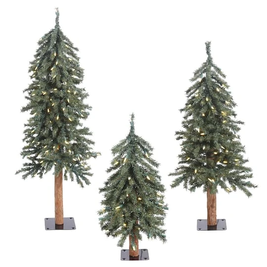 2ft., 3ft. & 4ft. Natural Bark Alpine Artificial Christmas Tree Set, Warm White Dura-Lit® LED Lights 2 2ft., 3ft. & 4ft. Natural Bark Alpine Artificial Christmas Tree Set, Warm White Dura-Lit® LED Lights - Image 2