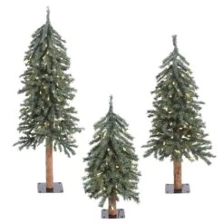 2ft., 3ft. & 4ft. Pre-Lit Natural Bark Alpine Artificial Christmas Tree Set, Clear Dura-Lit® Lights