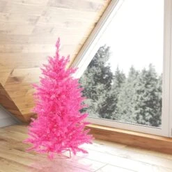 3ft. Pre-Lit Hot Pink Artificial Christmas Tree, Pink LED Lights -Northlight Sale Store D522545S 2