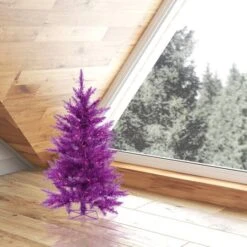 2ft. Pre-Lit Purple Artificial Christmas Tree, Purple LED Lights -Northlight Sale Store D522547S 2