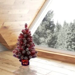 2ft. Unlit Dark Red Tinsel Artificial Christmas Tree -Northlight Sale Store D522577S 2