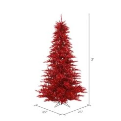 3ft. Unlit Red Tinsel Fir Artificial Christmas Tree 5 3ft. Unlit Red Tinsel Fir Artificial Christmas Tree -Northlight Sale Store D522582S 2