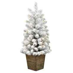 3ft. Pre-Lit Flocked Gifford Slim Potted Pine Artificial Christmas Tree, Warm White LED Lights