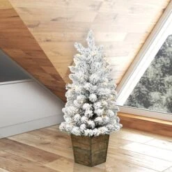 3ft. Pre-Lit Flocked Gifford Slim Potted Pine Artificial Christmas Tree, Warm White LED Lights -Northlight Sale Store D522587S 2