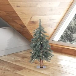 2ft. Pre-Lit Natural Bark Alpine Artificial Christmas Tree, ClearLights 8 2ft. Pre-Lit Natural Bark Alpine Artificial Christmas Tree, ClearLights -Northlight Sale Store D522593S 2