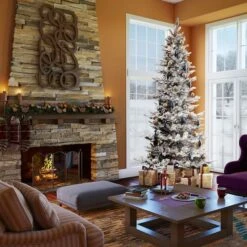 6.5ft. Pre-Lit Flocked Kiana Artificial Christmas Tree, Wide Angle Warm White LED Lights -Northlight Sale Store D522683S 2