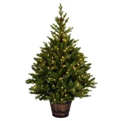 5ft. Pre-Lit Reeder Pine Artificial Christmas Tree In Barrel Planter, Clear Dura-Lit® LED Lights