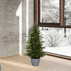 3.5ft. Pre-Lit Belgrade Pine Artificial Christmas Tree, Clear Dura-Lit® LED Lights -Northlight Sale Store D522694S 2