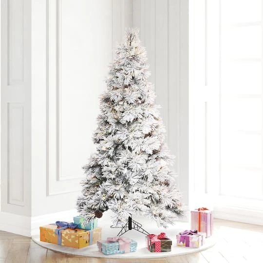 5.5ft. Pre-Lit Flocked Atka Slim Artificial Christmas Tree, Warm White LED Lights 3 5.5ft. Pre-Lit Flocked Atka Slim Artificial Christmas Tree, Warm White LED Lights - Image 3