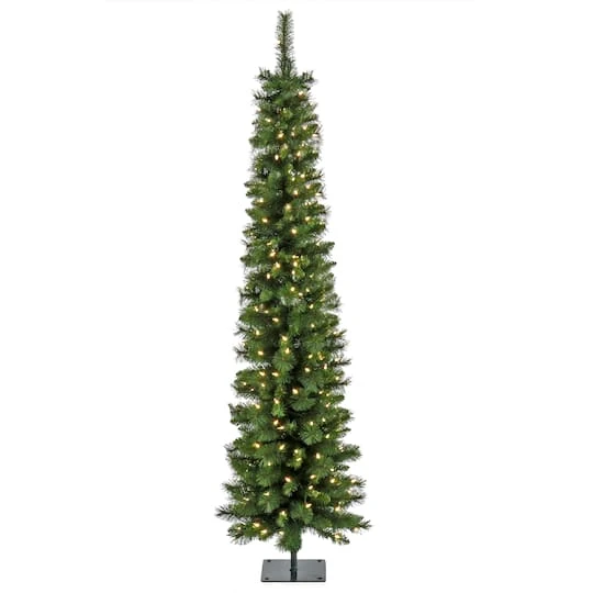 6ft. Pre-Lit Nooksack Fir Pencil Artificial Christmas Tree, Warm White LED Lights 1 6ft. Pre-Lit Nooksack Fir Pencil Artificial Christmas Tree, Warm White LED Lights