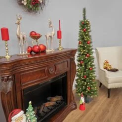 6ft. Pre-Lit Nooksack Fir Pencil Artificial Christmas Tree, Warm White LED Lights 11 6ft. Pre-Lit Nooksack Fir Pencil Artificial Christmas Tree, Warm White LED Lights -Northlight Sale Store D531407S 14