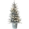 4.5ft. Pre-Lit Flocked Alpine Fir Entrance Tree In Gray Pot, Clear LED Lights