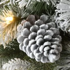 22" Pre-Lit Flocked Chiwawa Basin Pine Tree With Pinecones In Gray Pot, Clear LED Lights -Northlight Sale Store D531431S 3