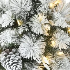 22" Pre-Lit Flocked Chiwawa Basin Pine Tree With Pinecones In Gray Pot, Clear LED Lights -Northlight Sale Store D531431S 4