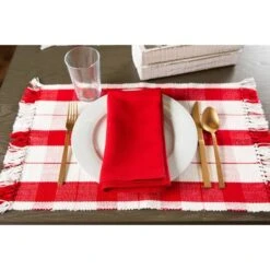 DII® Red Tinsel Plaid Fringed Placemats, 6ct. -Northlight Sale Store D540023S 4